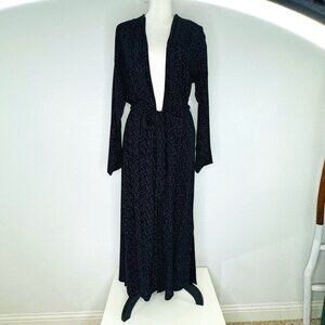 Eileen Fisher Womens Belted Kimono Full Length Black Tiny Dot/Dash Pattern Sz M